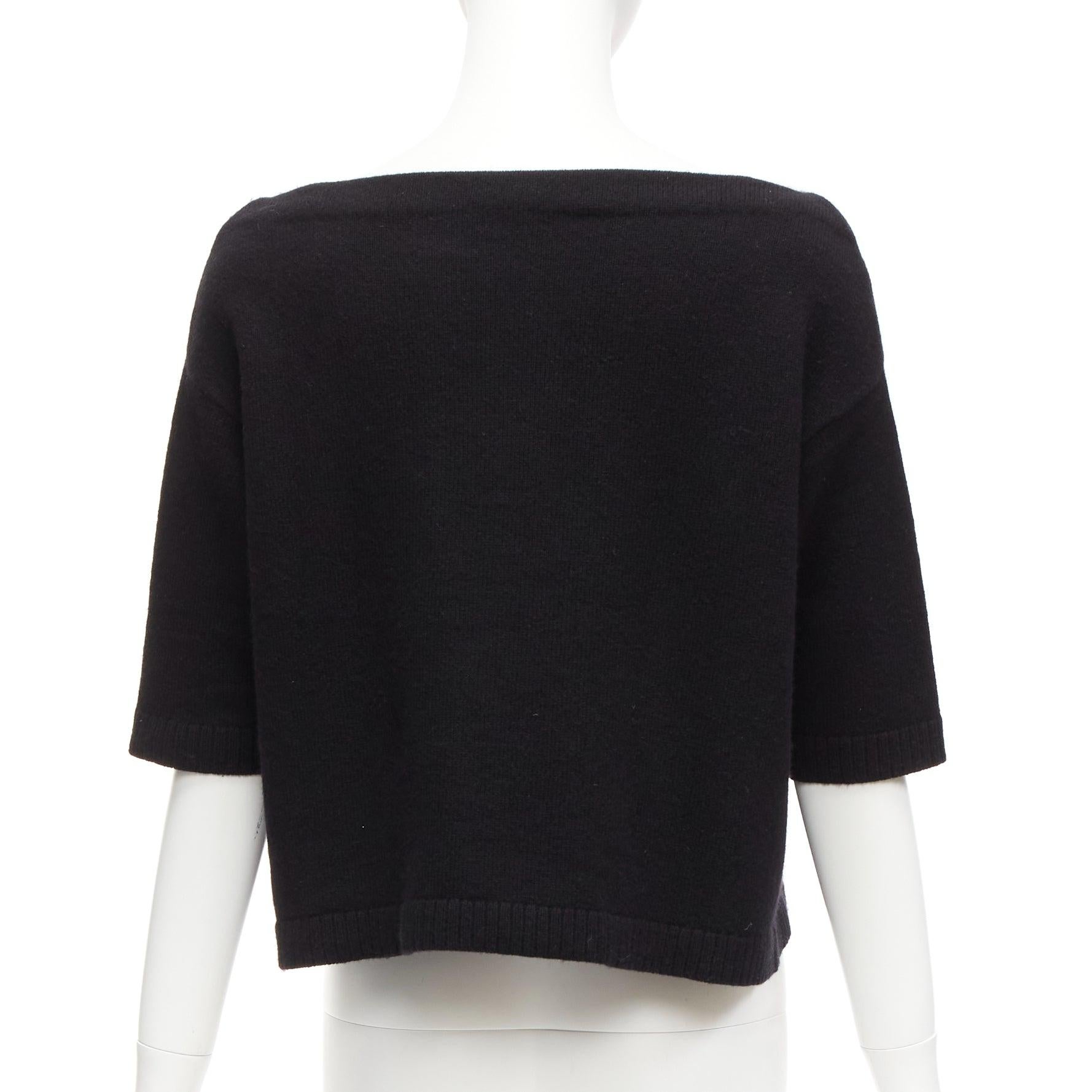 VALENTINO 100% cashmere black bateau neck crop sweater top XS For Sale 1
