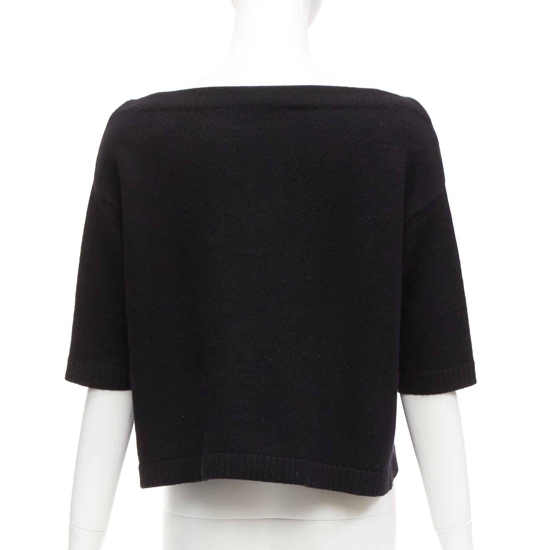 VALENTINO 100% cashmere black bateau neck crop sweater top XS For Sale 2