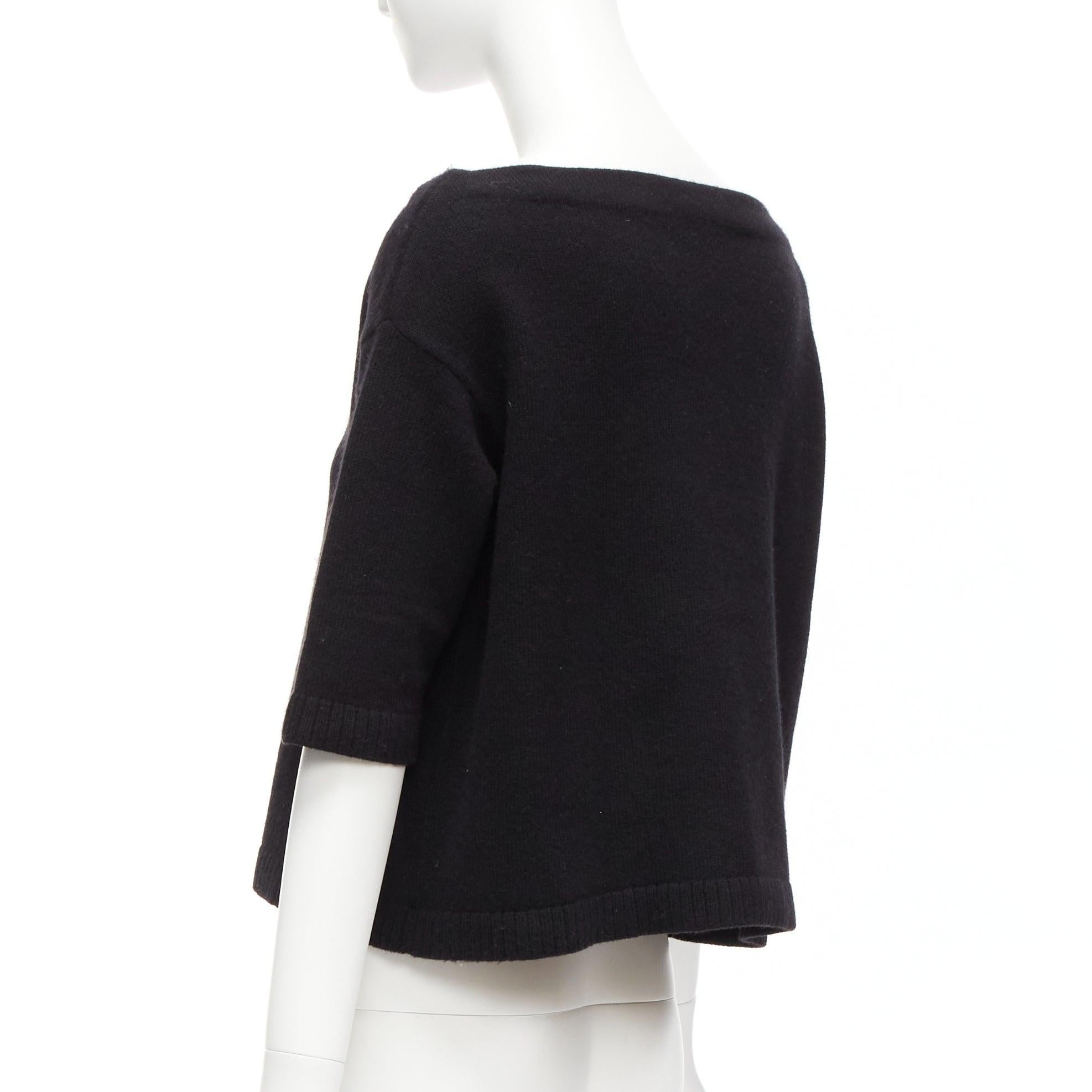 VALENTINO 100% cashmere black bateau neck crop sweater top XS For Sale 3