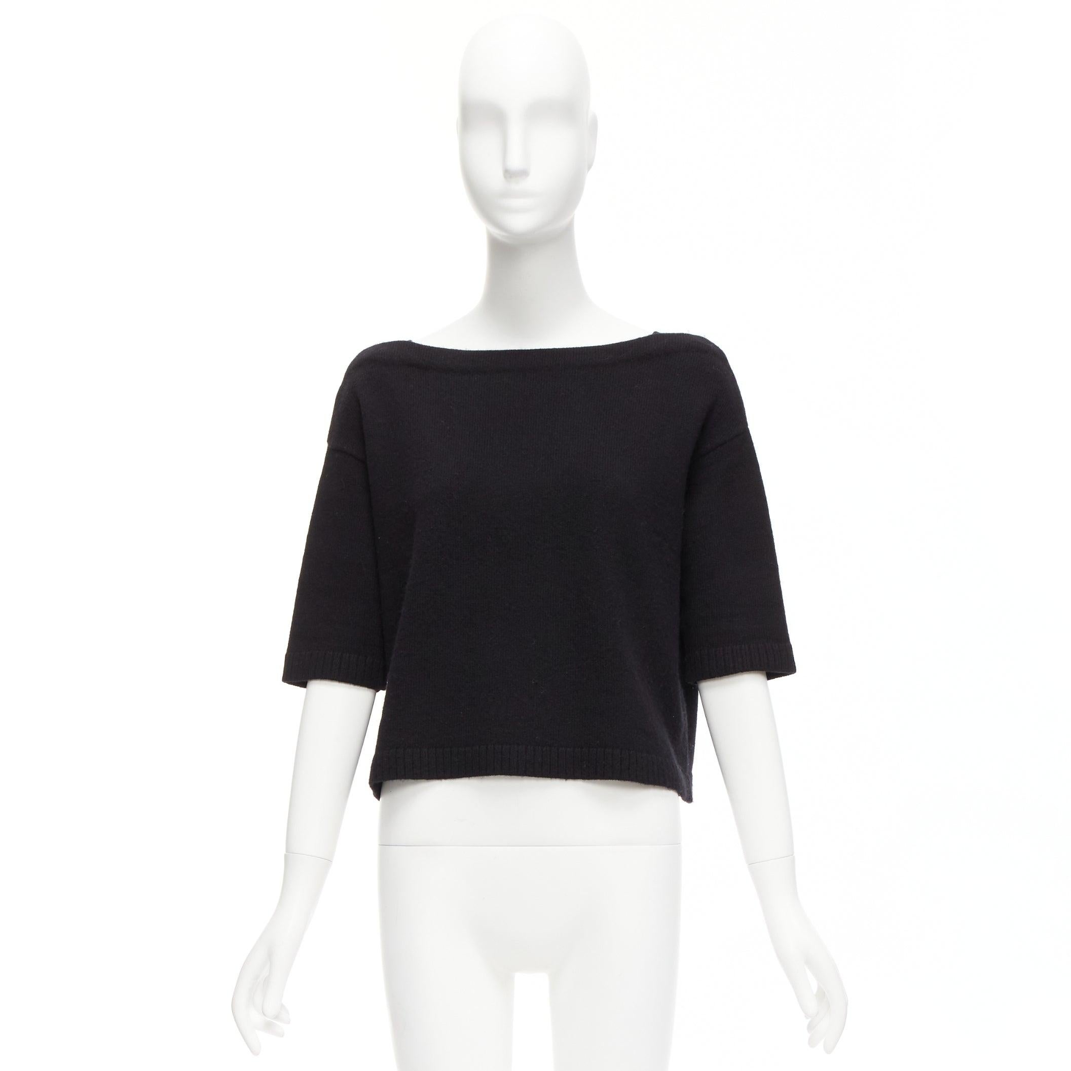 VALENTINO 100% cashmere black bateau neck crop sweater top XS For Sale 6