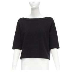 VALENTINO 100% cashmere black bateau neck crop sweater top XS