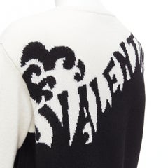 VALENTINO 100% cashmere Waves logo intarsia black white graphic sweater XXS