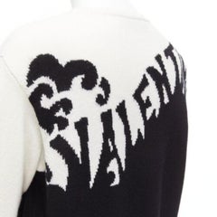 VALENTINO 100% cashmere Waves logo intarsia black white graphic sweater XXS