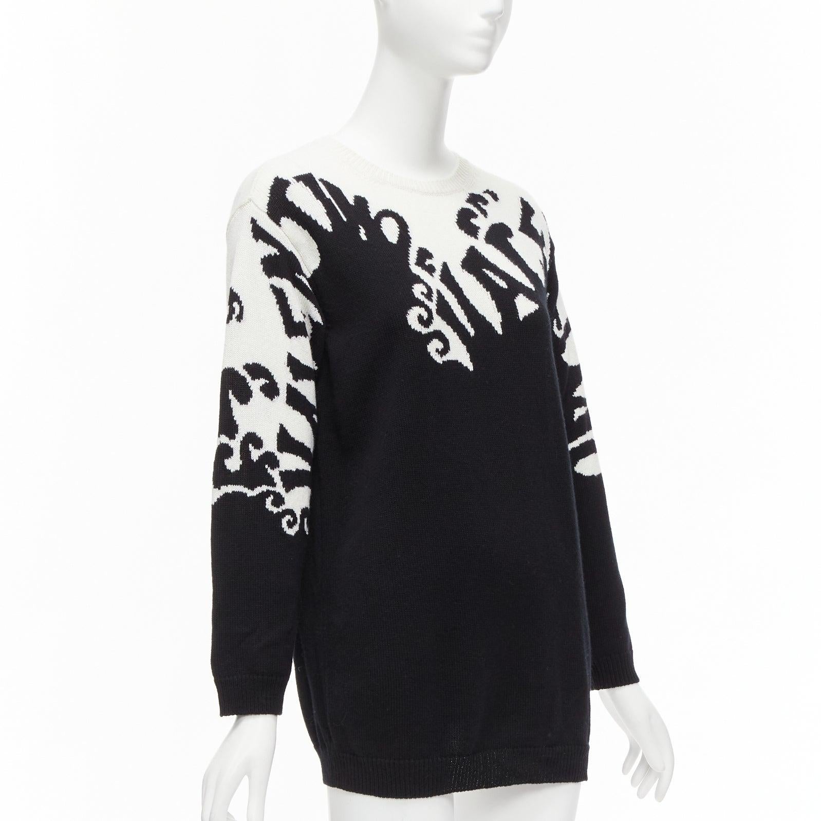 Women's VALENTINO 100% cashmere Waves logo intarsia black white graphic sweater XXS For Sale