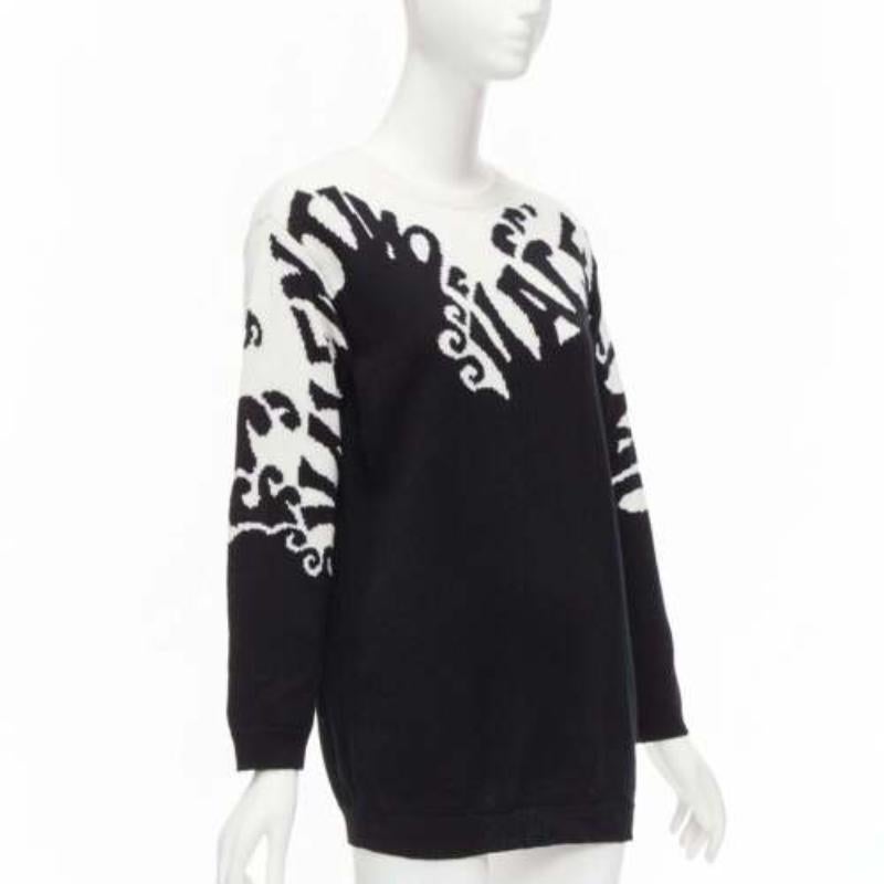 Black VALENTINO 100% cashmere Waves logo intarsia black white graphic sweater XXS For Sale