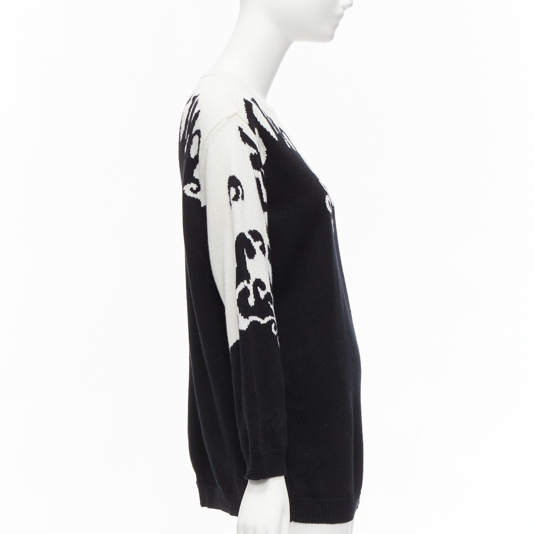 VALENTINO 100% cashmere Waves logo intarsia black white graphic sweater XXS For Sale 1