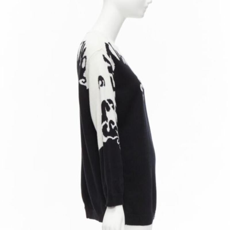 Women's VALENTINO 100% cashmere Waves logo intarsia black white graphic sweater XXS For Sale