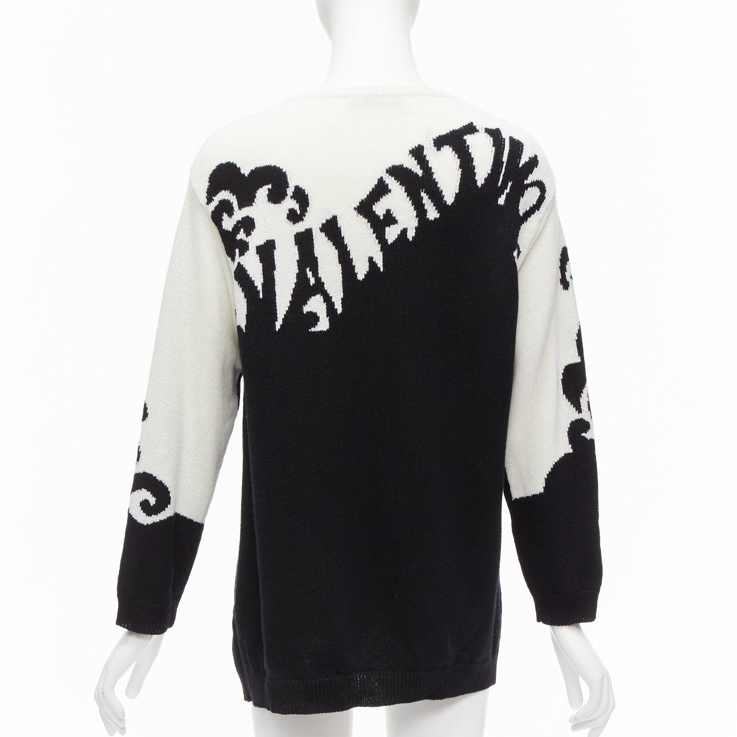 VALENTINO 100% cashmere Waves logo intarsia black white graphic sweater XXS For Sale 2