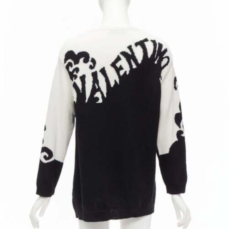 VALENTINO 100% cashmere Waves logo intarsia black white graphic sweater XXS For Sale 1