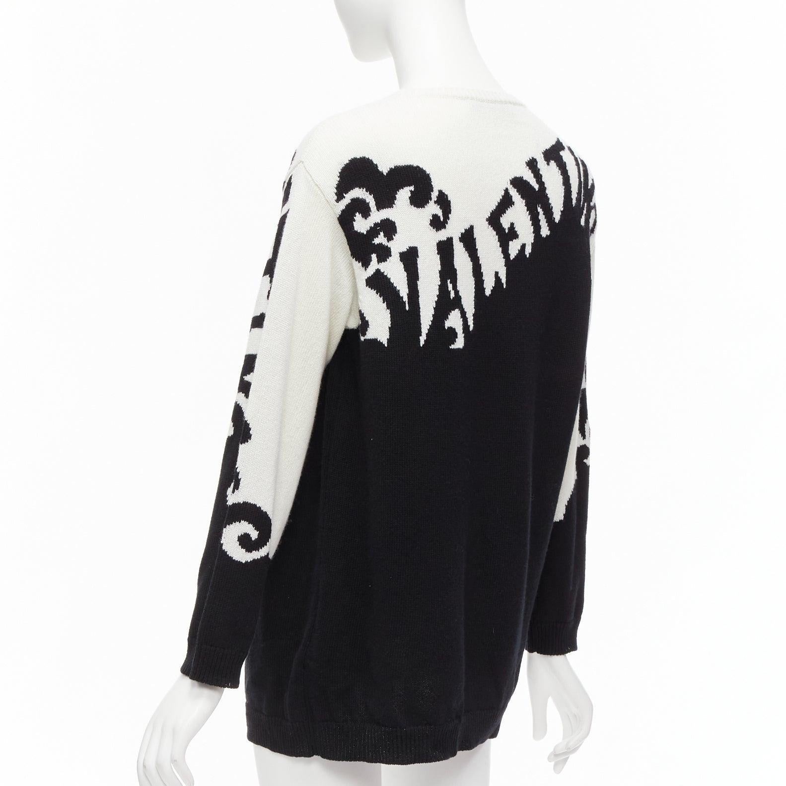 VALENTINO 100% cashmere Waves logo intarsia black white graphic sweater XXS For Sale 3