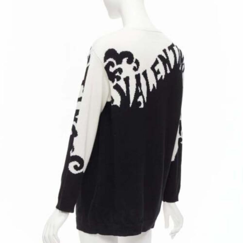 VALENTINO 100% cashmere Waves logo intarsia black white graphic sweater XXS For Sale 2
