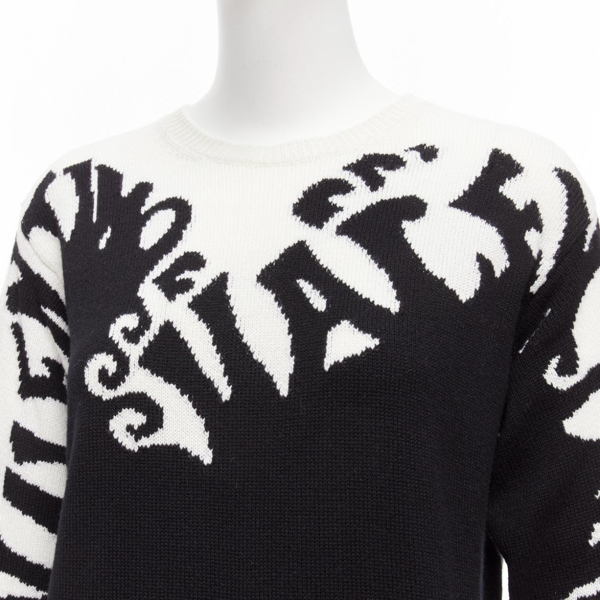 VALENTINO 100% cashmere Waves logo intarsia black white graphic sweater XXS For Sale 4