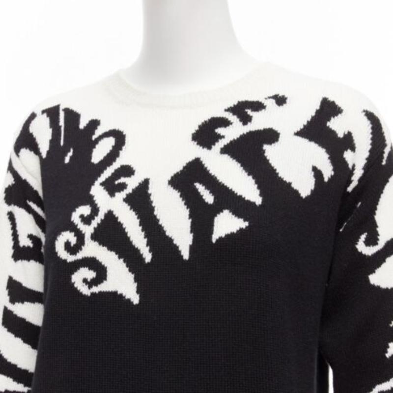 VALENTINO 100% cashmere Waves logo intarsia black white graphic sweater XXS For Sale 3