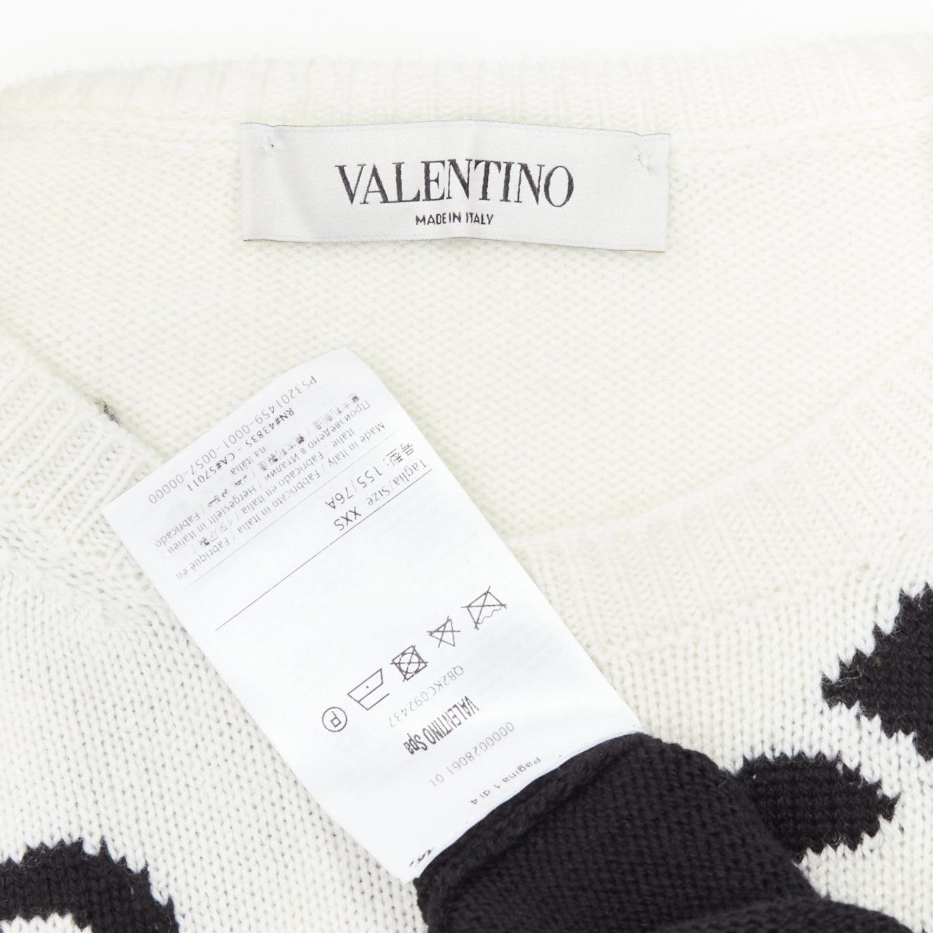 VALENTINO 100% cashmere Waves logo intarsia black white graphic sweater XXS For Sale 5