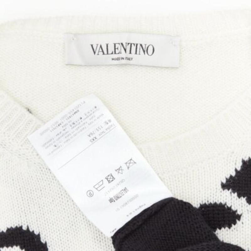 VALENTINO 100% cashmere Waves logo intarsia black white graphic sweater XXS For Sale 4