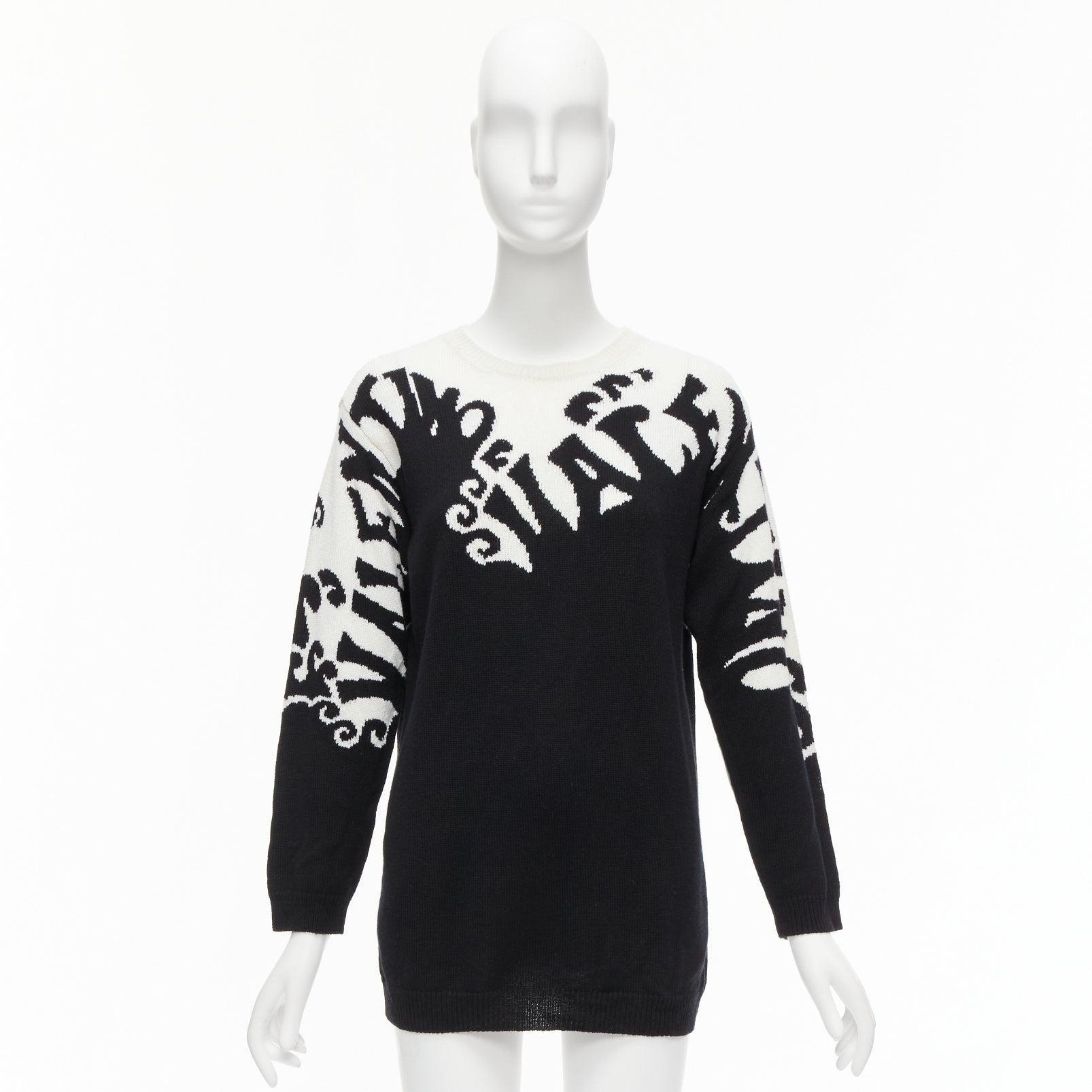 VALENTINO 100% cashmere Waves logo intarsia black white graphic sweater XXS For Sale 6