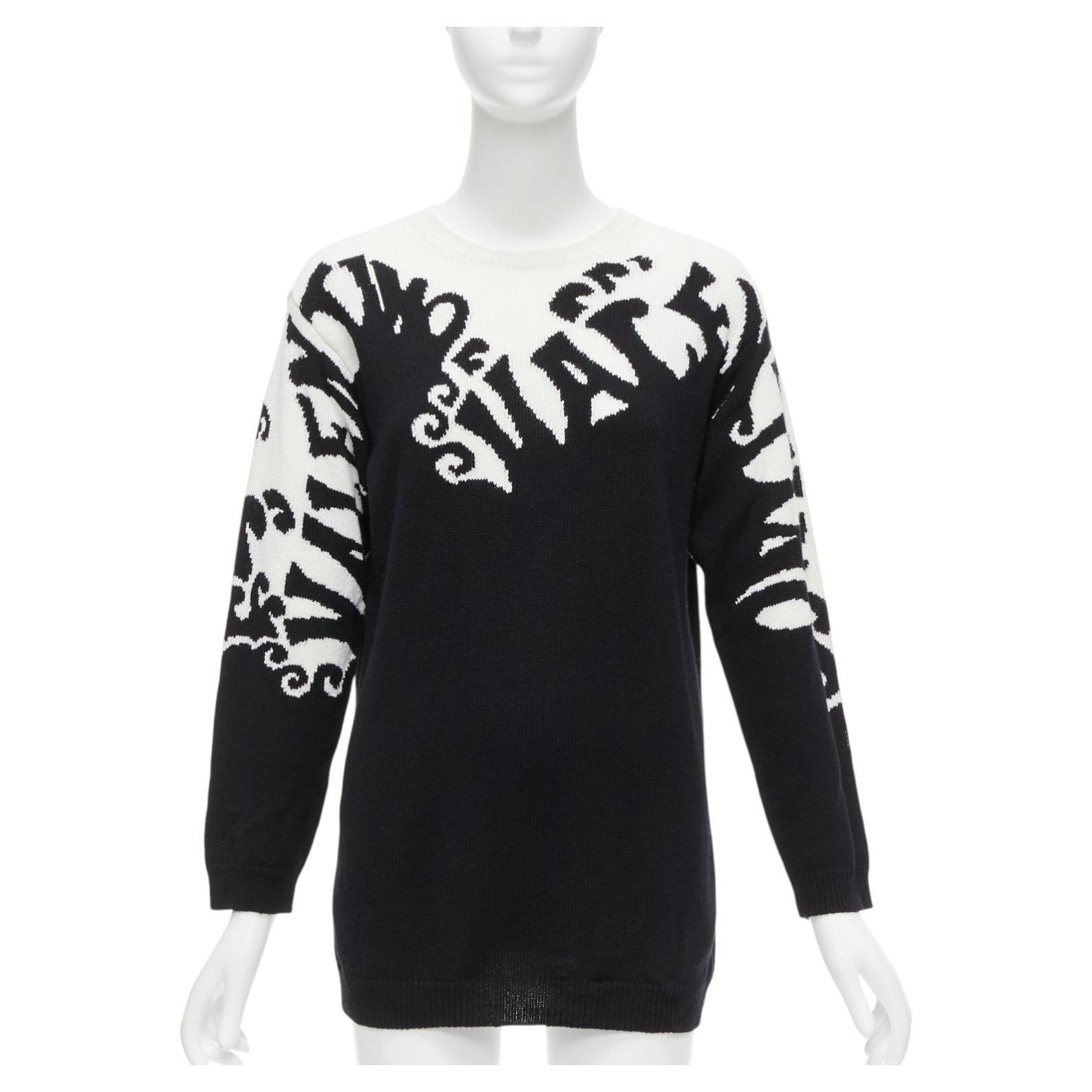 VALENTINO 100% cashmere Waves logo intarsia black white graphic sweater XXS For Sale