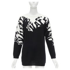 VALENTINO 100% Kaschmir Waves Logo Intarsien Schwarz Weiß graphic Pullover XXS
