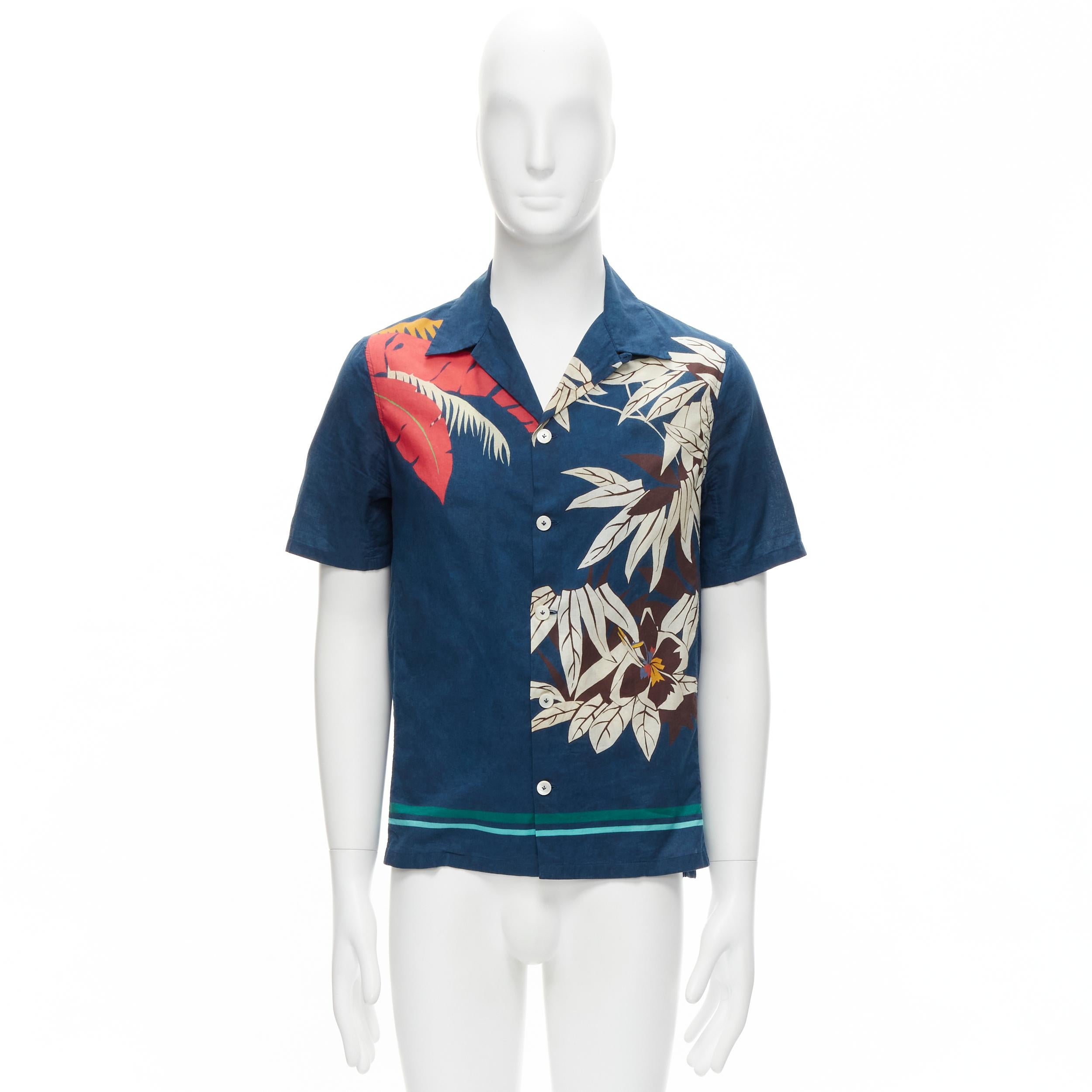 VALENTINO 100% cotton blue Hawaiian floral print button down shirt EU37 XS For Sale 6
