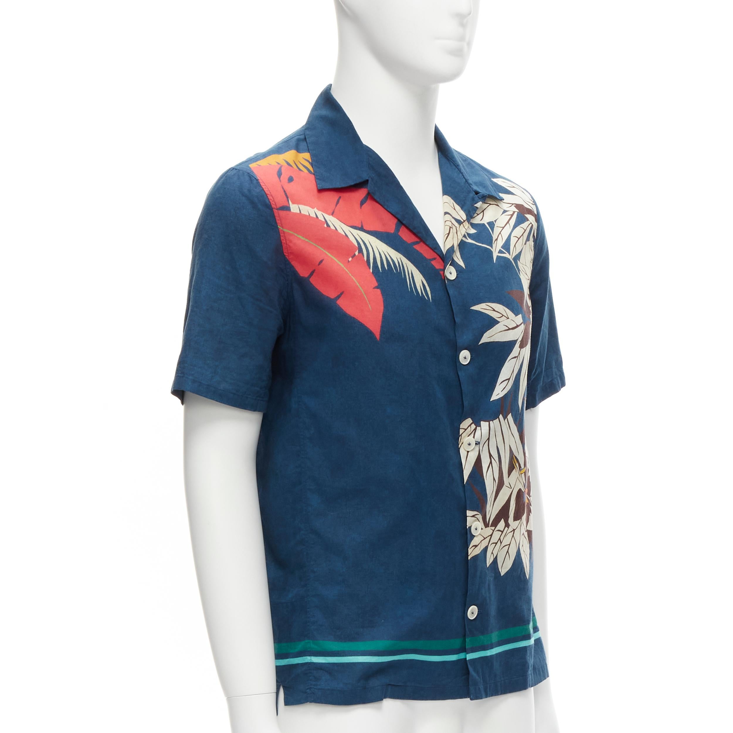 Blue VALENTINO 100% cotton blue Hawaiian floral print button down shirt EU37 XS For Sale