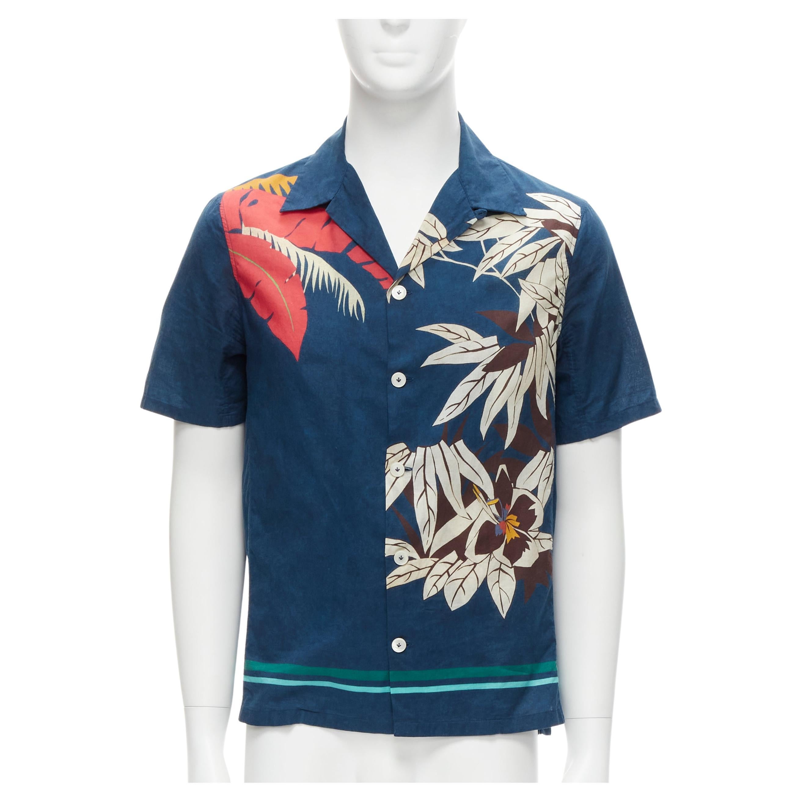 VALENTINO 100% cotton blue Hawaiian floral print button down shirt