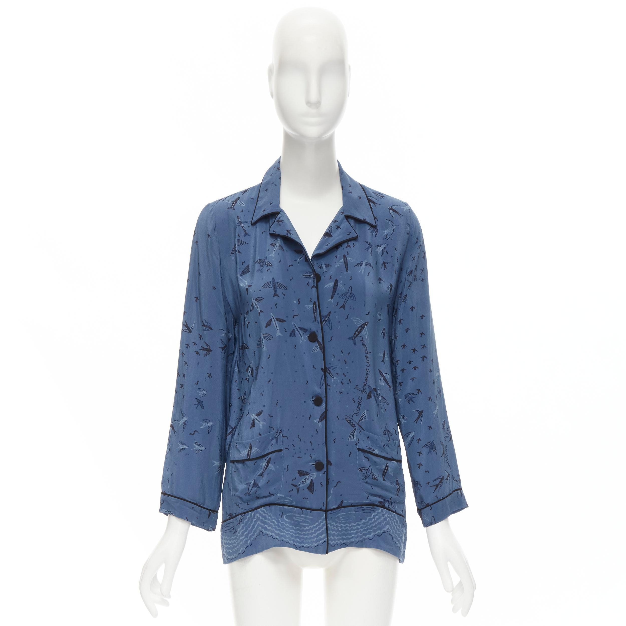 VALENTINO 100% silk 2017 Garden of Early Delights Corpora silk blue shirt S For Sale 6