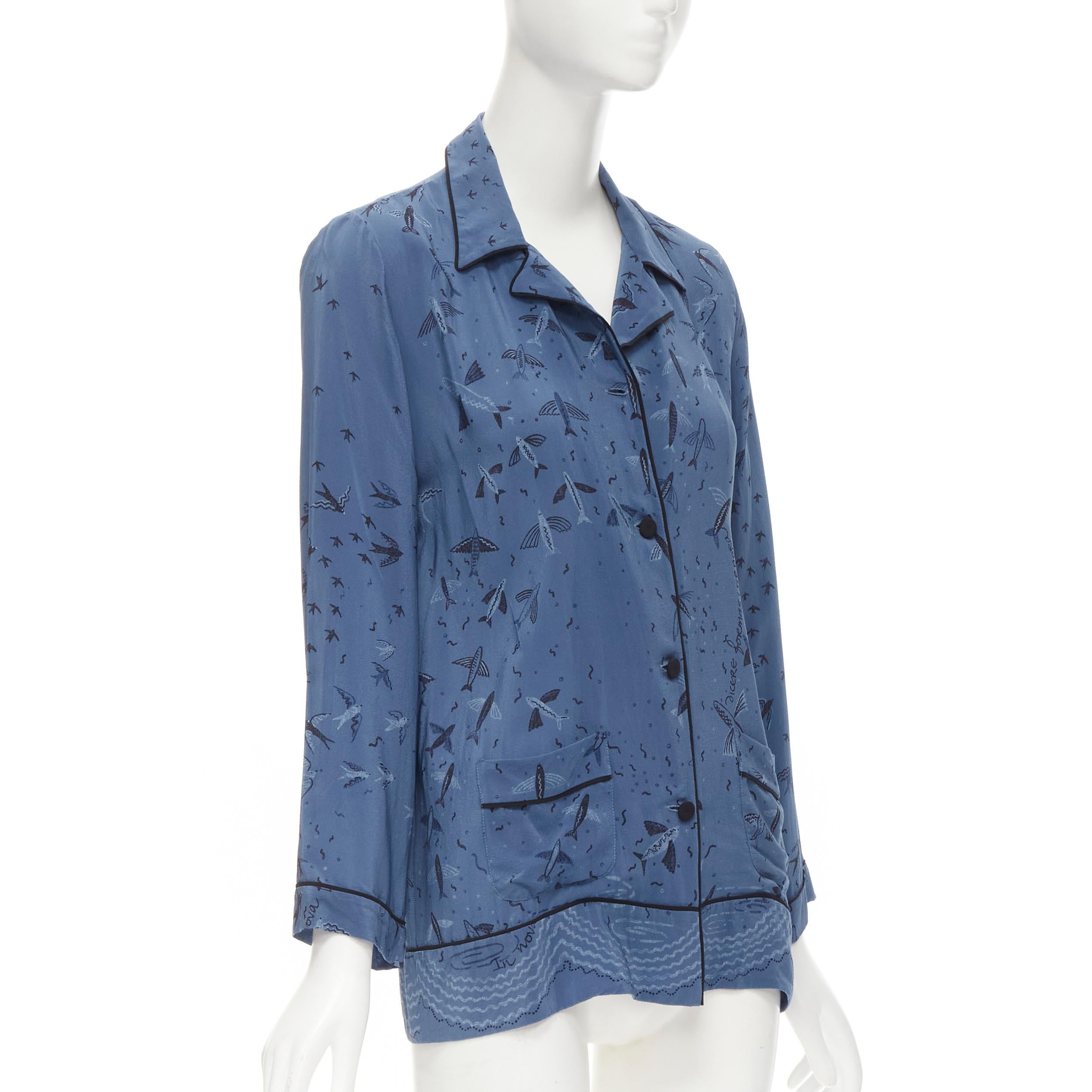 Blue VALENTINO 100% silk 2017 Garden of Early Delights Corpora silk blue shirt S For Sale