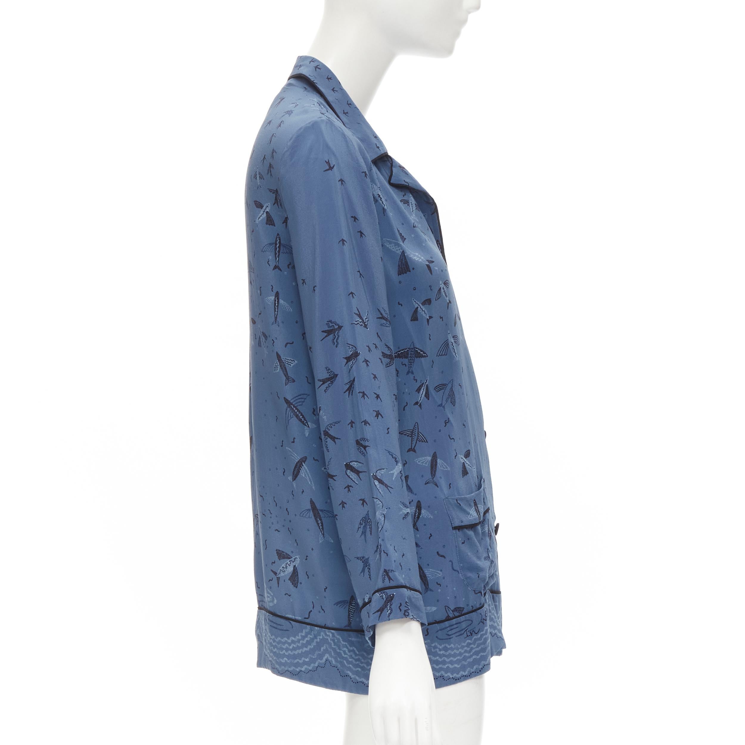 Women's VALENTINO 100% silk 2017 Garden of Early Delights Corpora silk blue shirt S For Sale