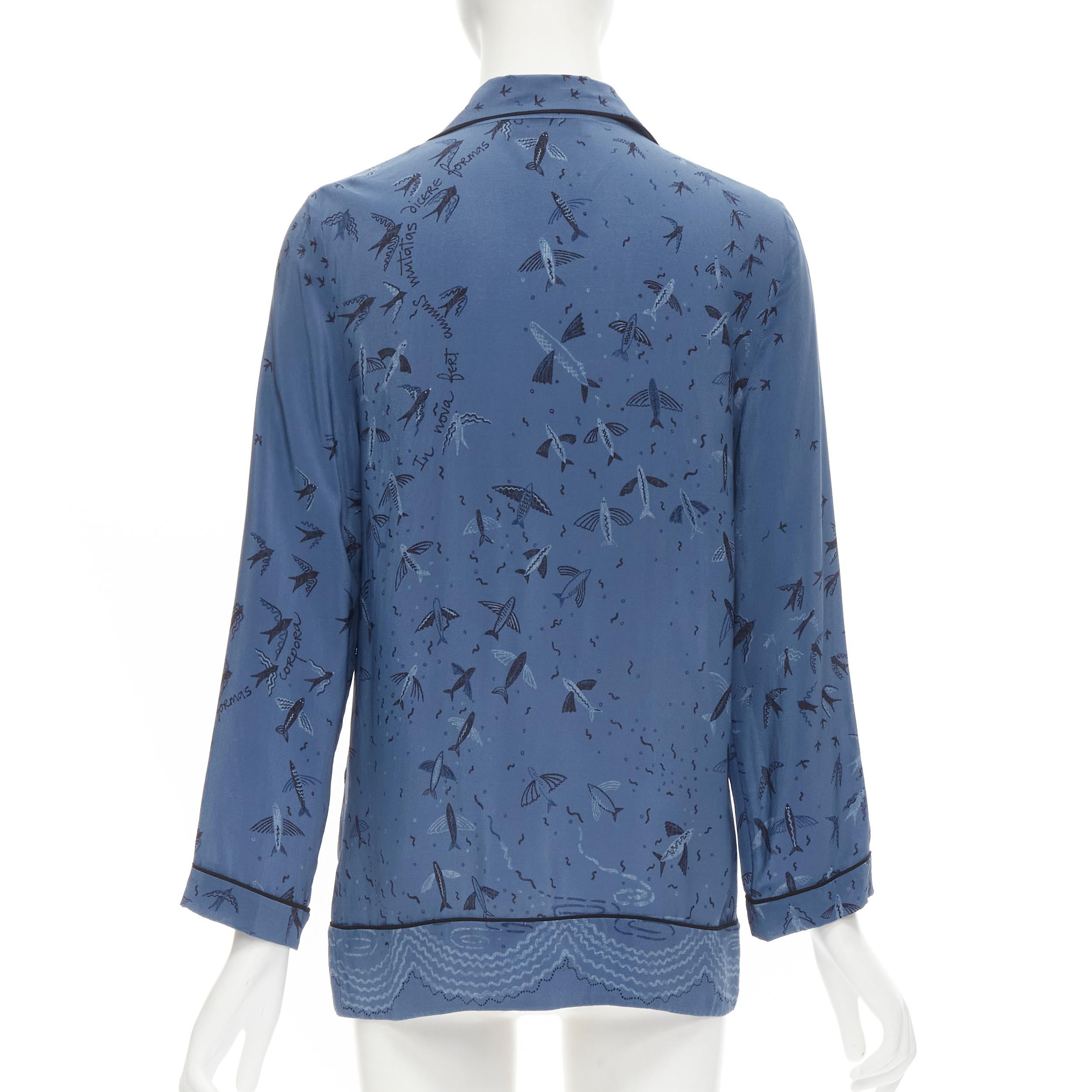 VALENTINO 100% silk 2017 Garden of Early Delights Corpora silk blue shirt S For Sale 1