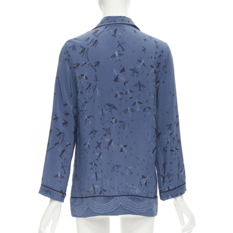 VALENTINO 100% silk 2017 Garden of Early Delights Corpora silk blue shirt S For Sale 1