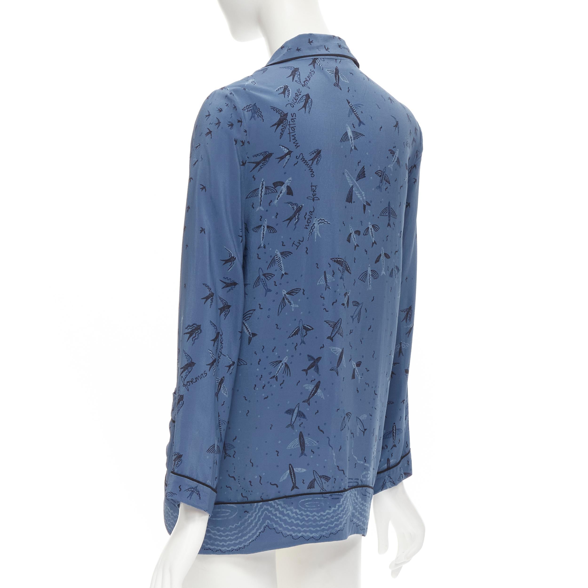 VALENTINO 100% silk 2017 Garden of Early Delights Corpora silk blue shirt S For Sale 2