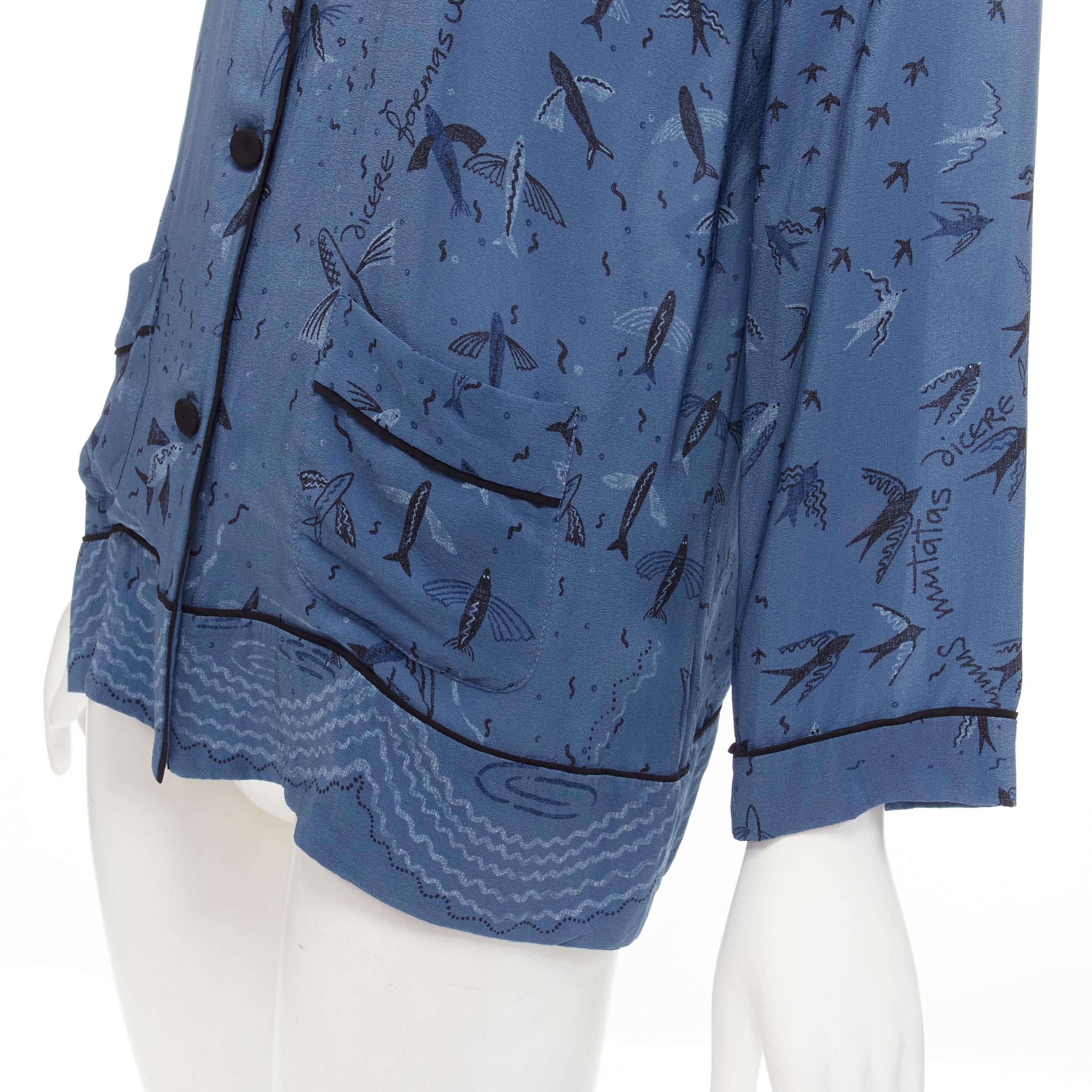 VALENTINO 100% silk 2017 Garden of Early Delights Corpora silk blue shirt S For Sale 3