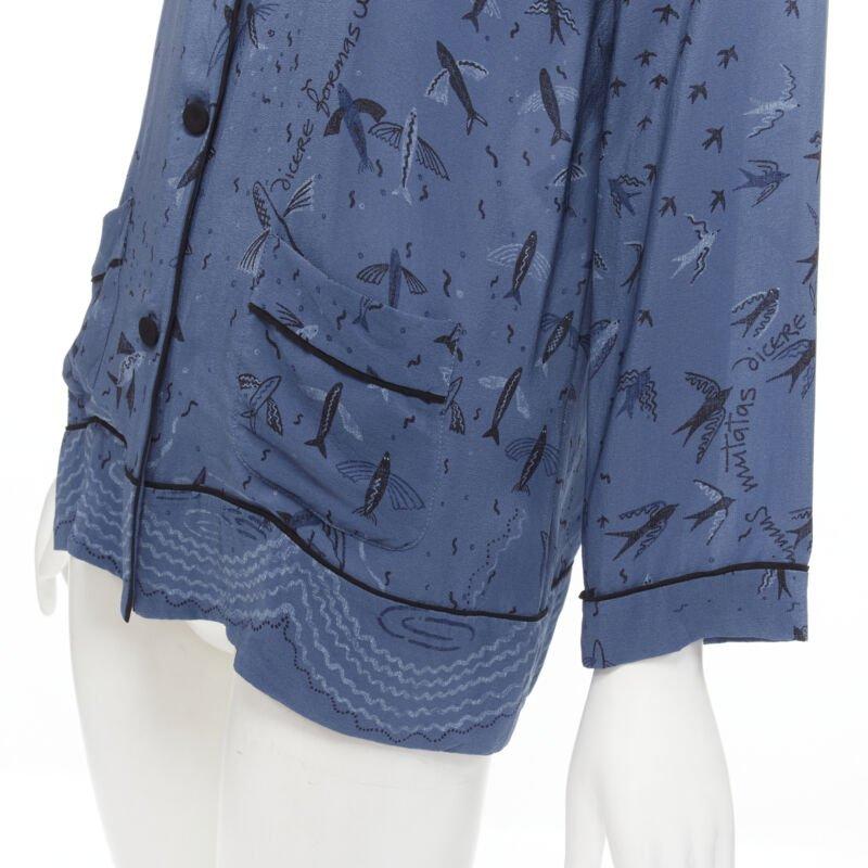 VALENTINO 100% silk 2017 Garden of Early Delights Corpora silk blue shirt S For Sale 3