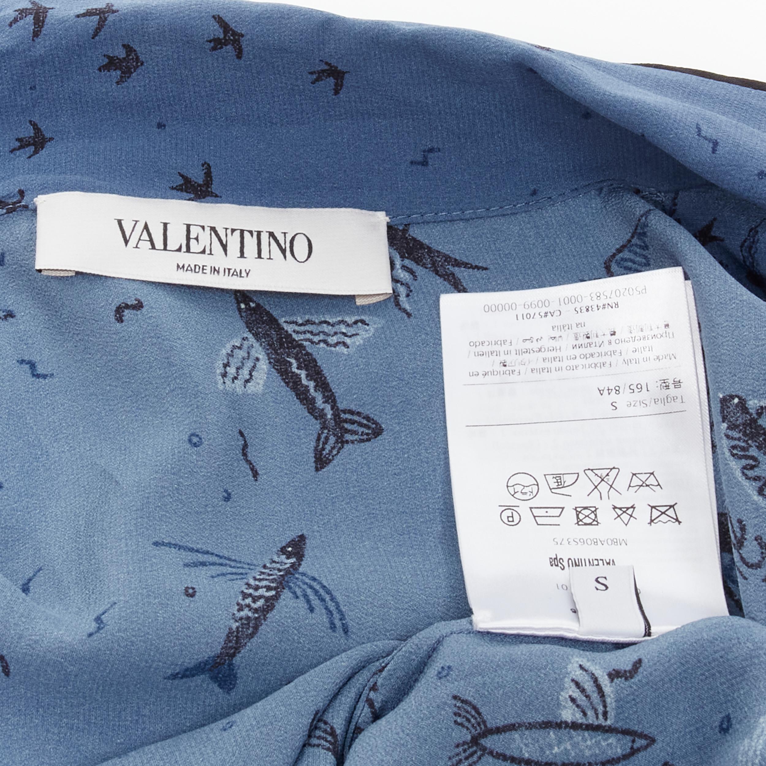 VALENTINO 100% silk 2017 Garden of Early Delights Corpora silk blue shirt S For Sale 5