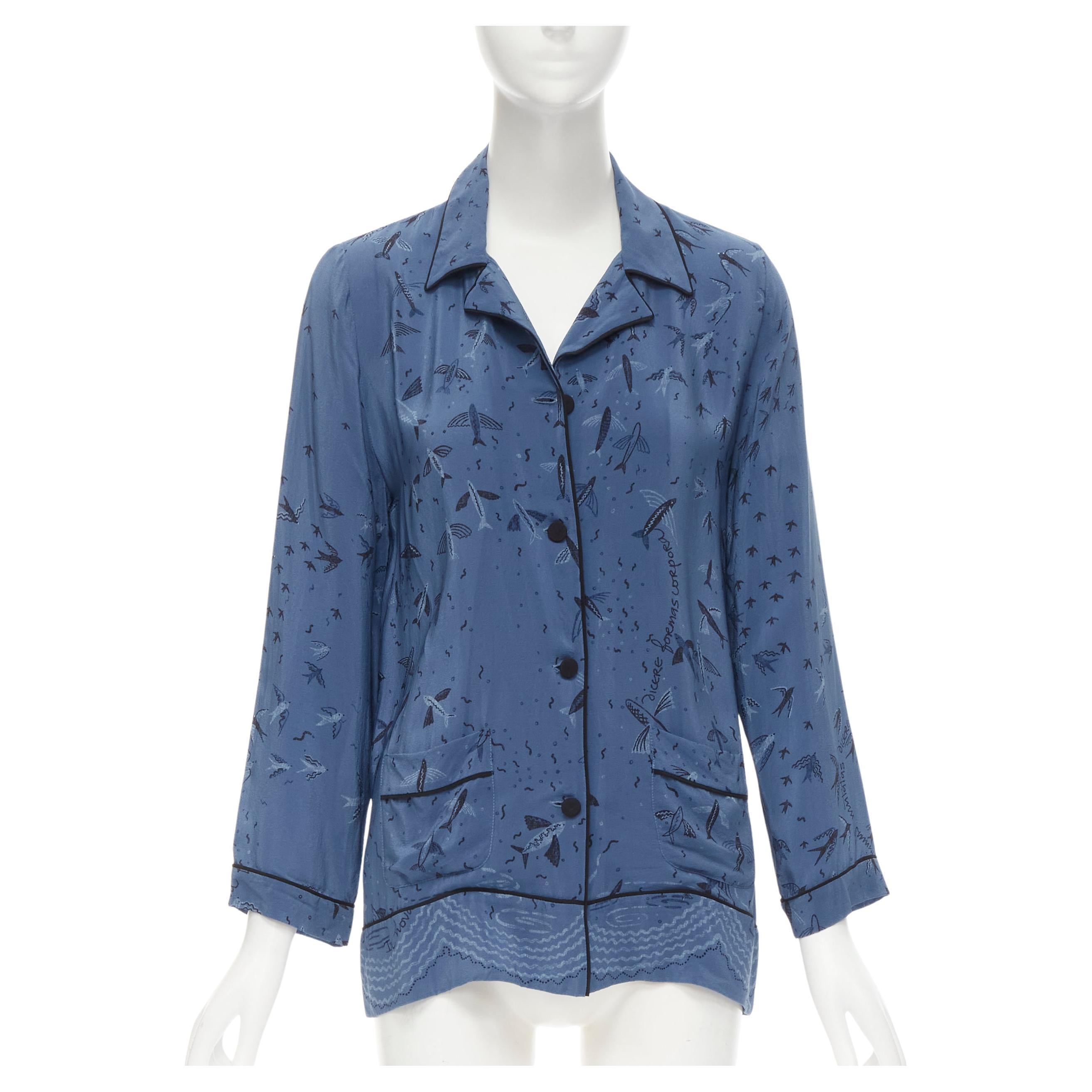 VALENTINO 100% silk 2017 Garden of Early Delights Corpora silk blue shirt S For Sale