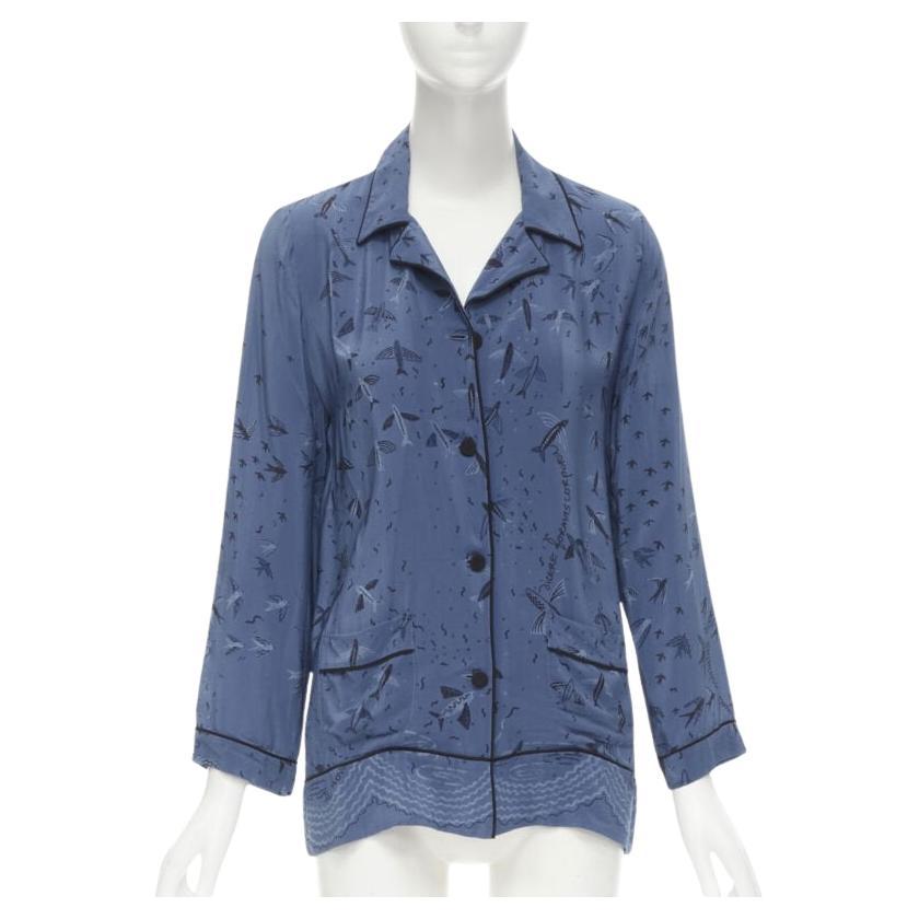 VALENTINO 100% silk 2017 Garden of Early Delights Corpora silk blue shirt S For Sale