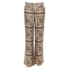 VALENTINO 100% silk Bandana brown beige scarf paisley print flare pants IT38 XS