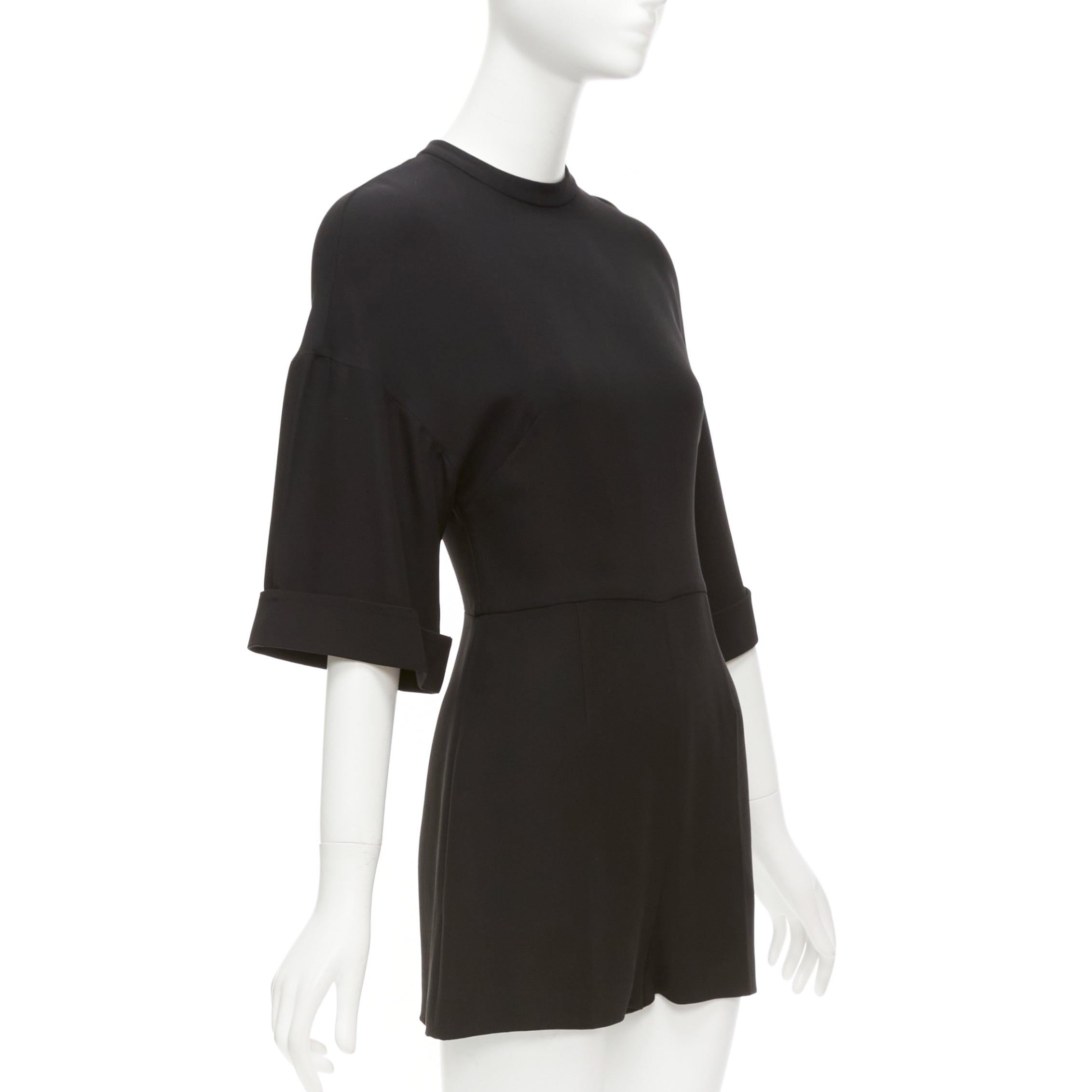 Women's VALENTINO 100% silk black bell half sleeve wide leg crew neck playsuit IT38 XS For Sale