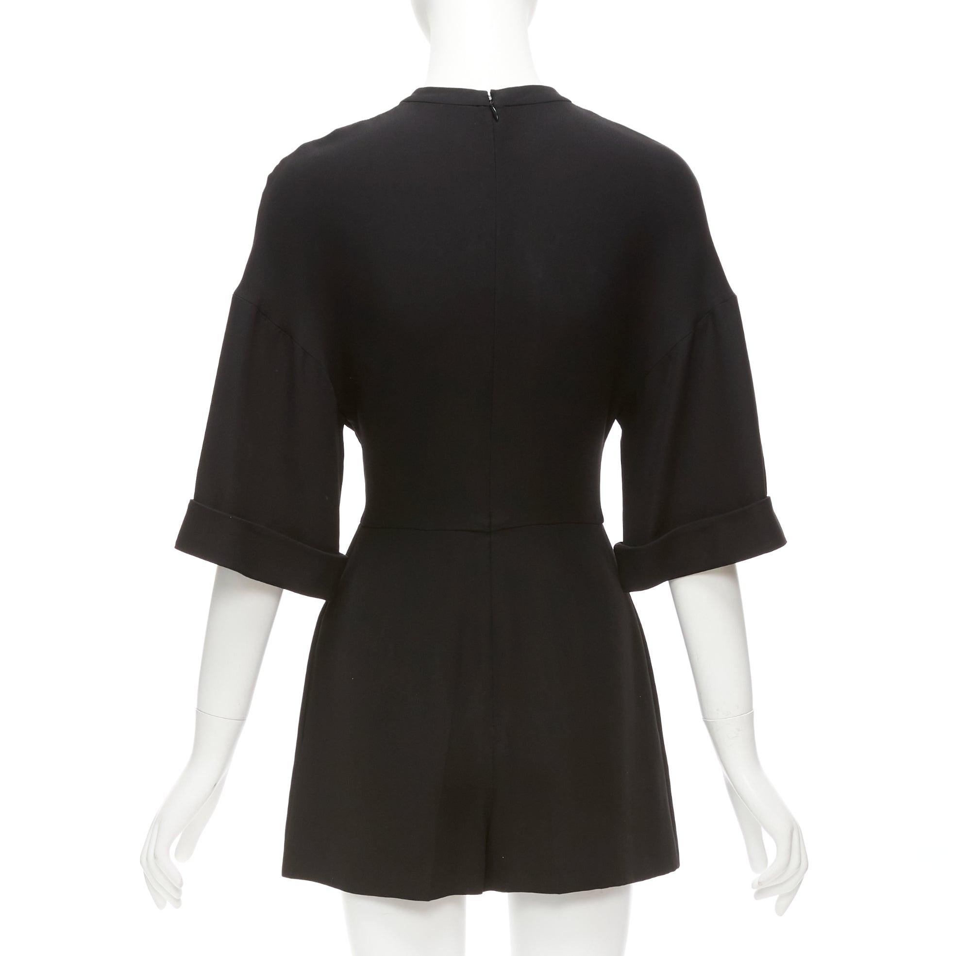 VALENTINO 100% silk black bell half sleeve wide leg crew neck playsuit IT38 XS For Sale 1