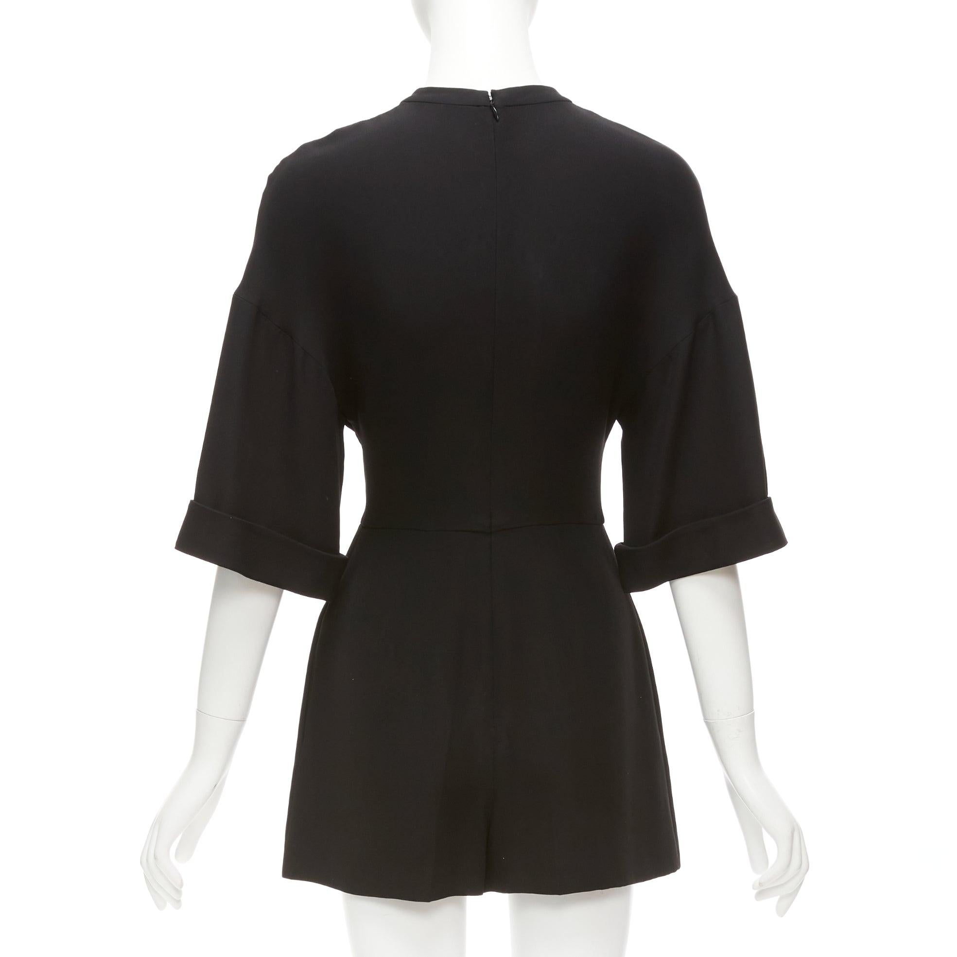 VALENTINO 100% silk black bell half sleeve wide leg crew neck playsuit IT38 XS For Sale 2