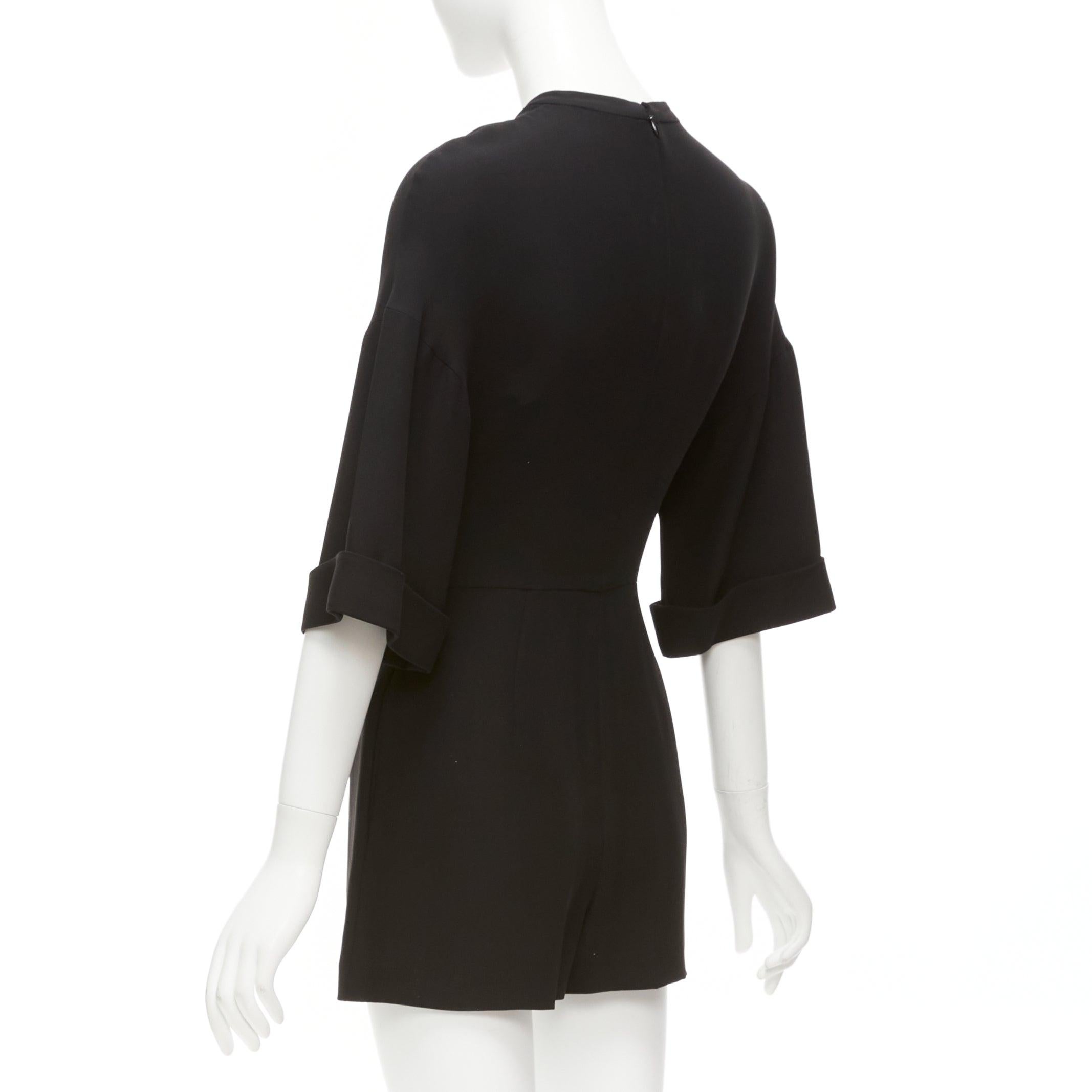 VALENTINO 100% silk black bell half sleeve wide leg crew neck playsuit IT38 XS For Sale 3