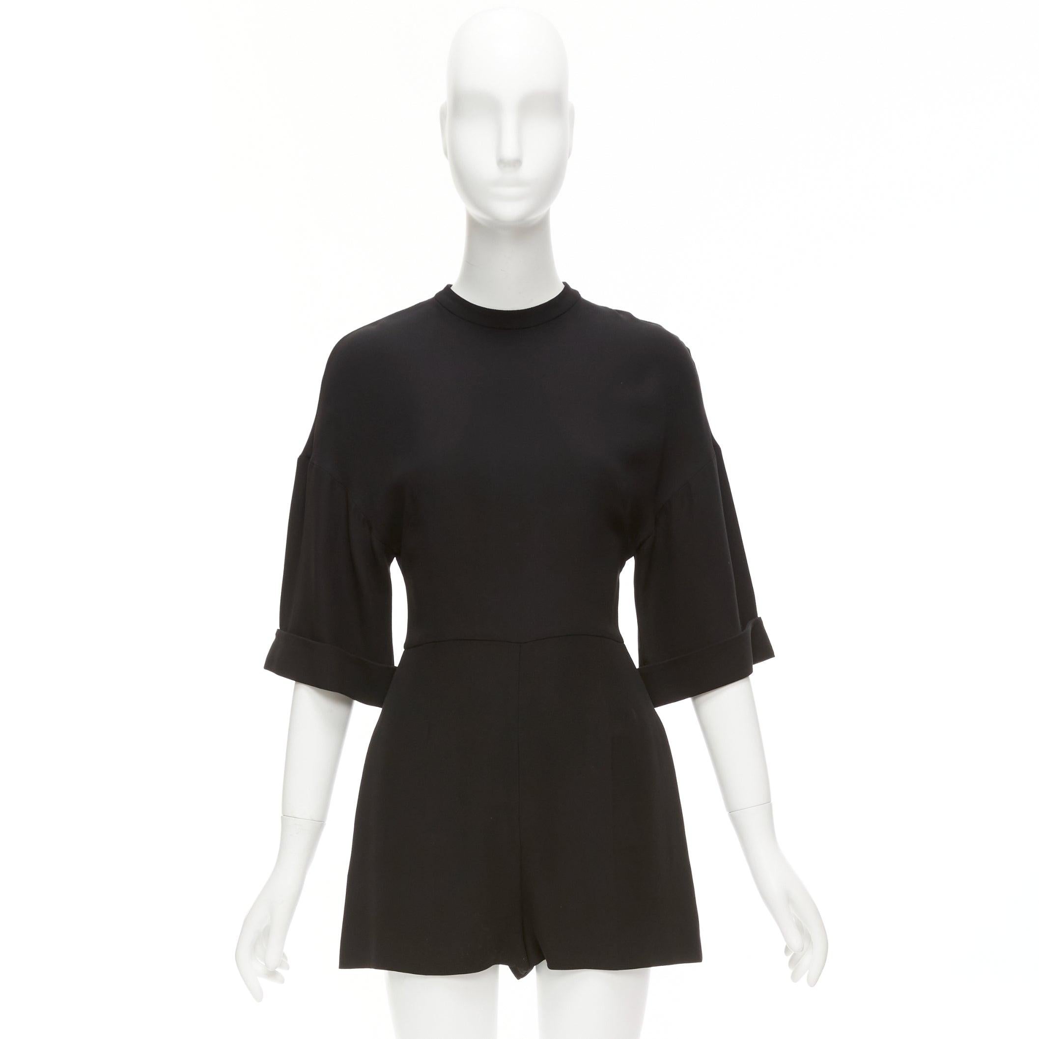 VALENTINO 100% silk black bell half sleeve wide leg crew neck playsuit IT38 XS For Sale 6