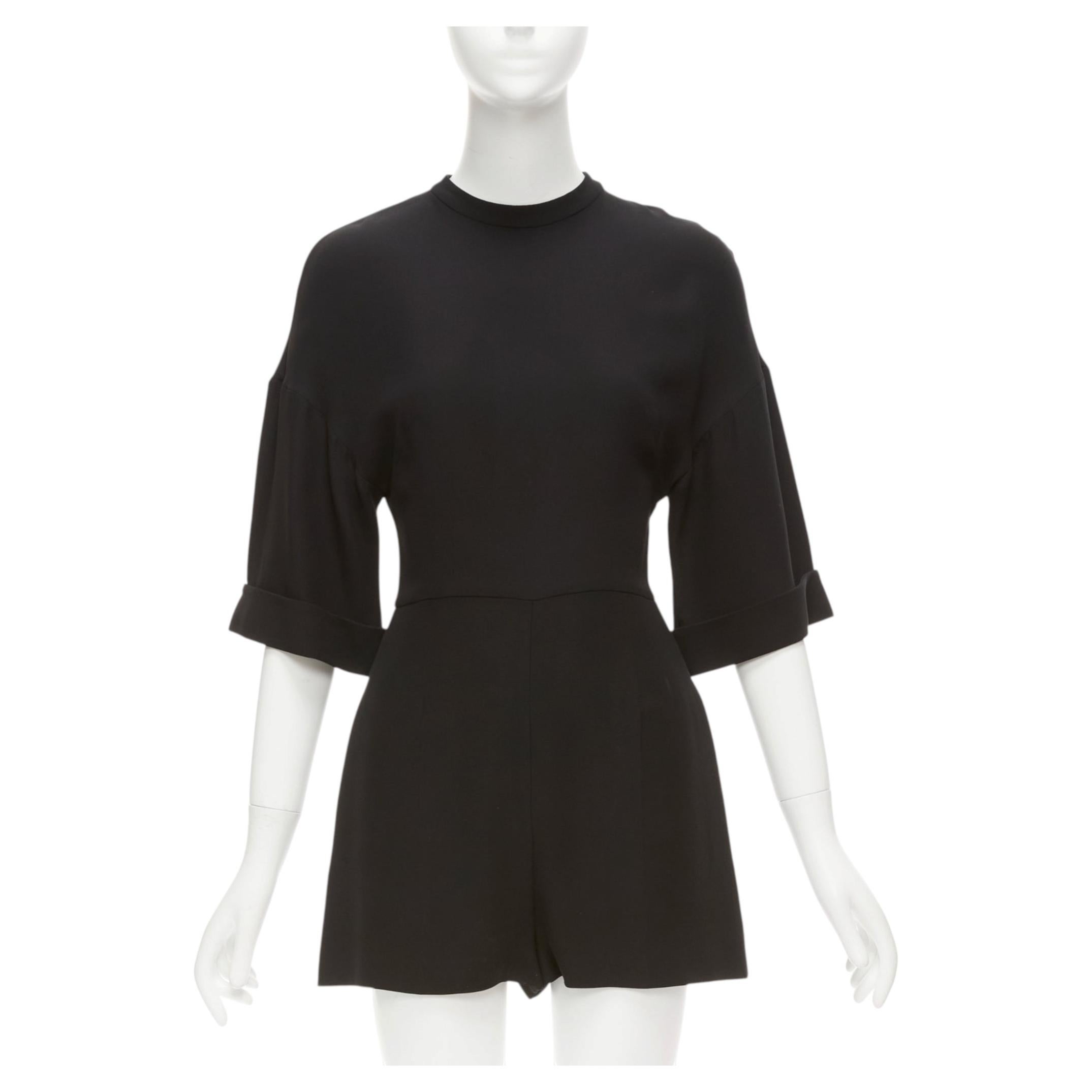 VALENTINO 100% soie noir cloche demi-manche jambe large col ras du cou playsuit IT38 XS en vente