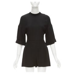 VALENTINO 100% silk black bell half sleeve wide leg crew neck playsuit IT38 XS