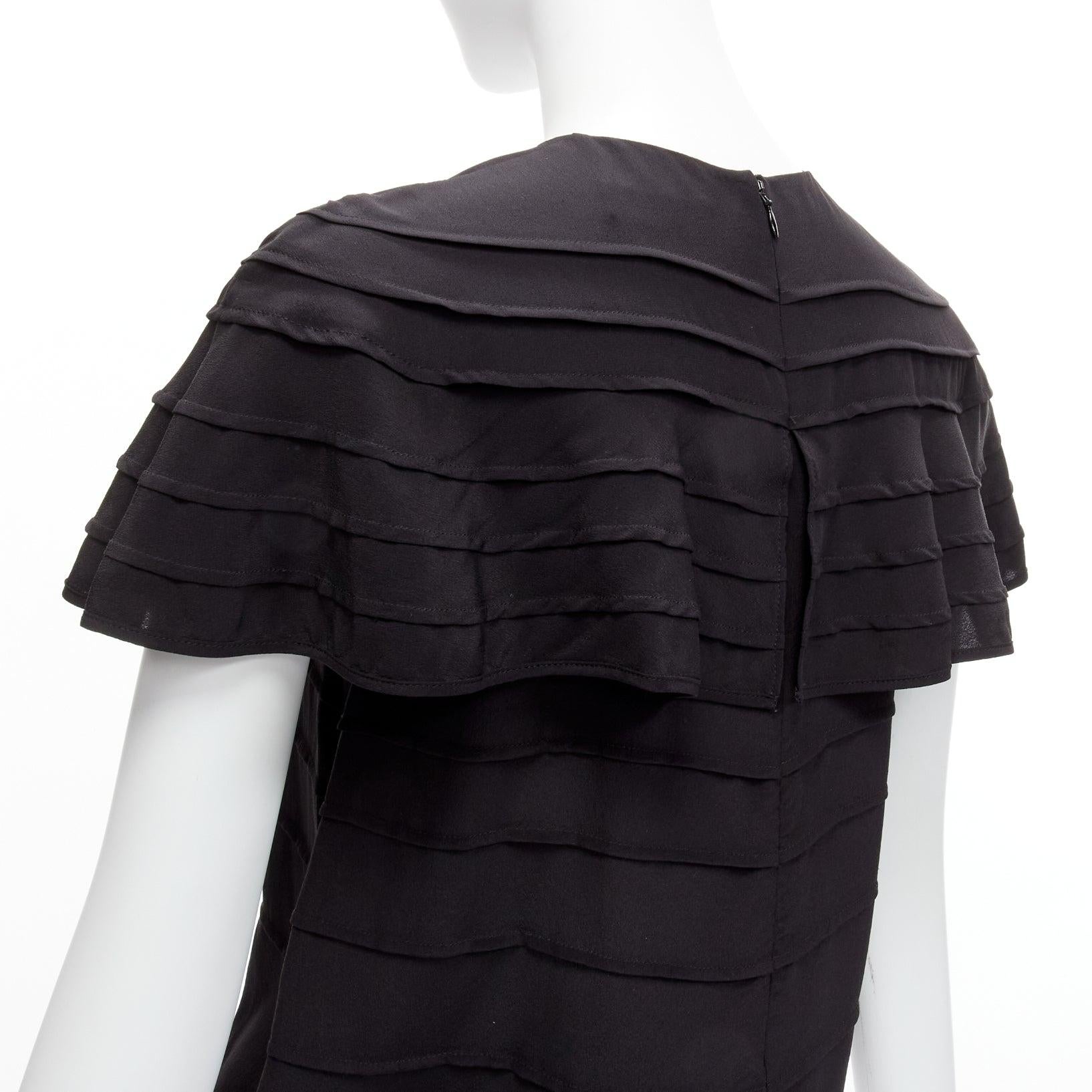VALENTINO 100% silk black crepe cape sleeves tiered French seam blouse IT38 XS 4