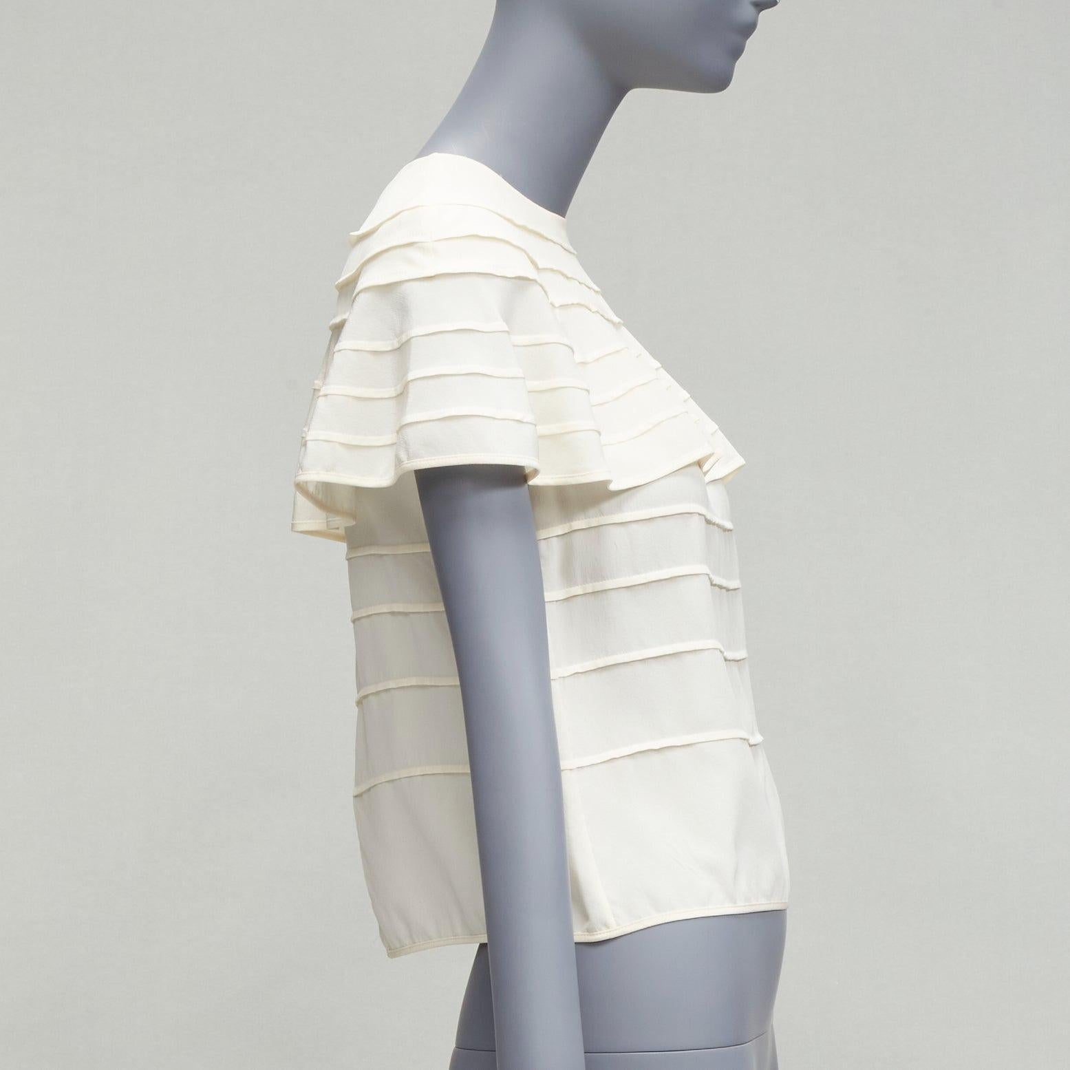 Gray VALENTINO 100% silk cream crepe cape sleeves tiered French seam blouse IT38 XS