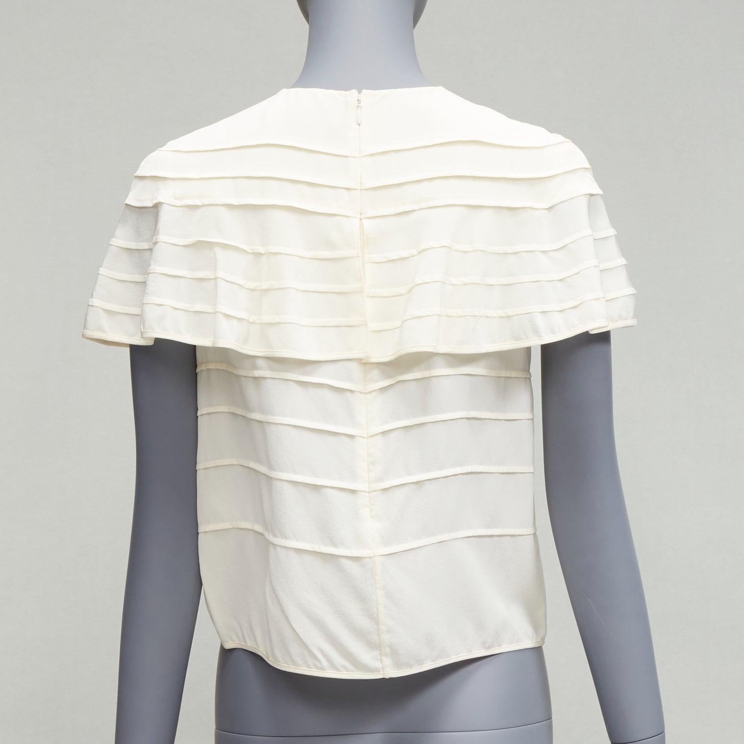 Women's VALENTINO 100% silk cream crepe cape sleeves tiered French seam blouse IT38 XS