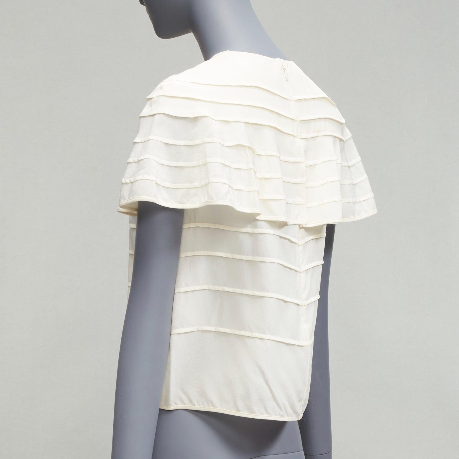 VALENTINO 100% silk cream crepe cape sleeves tiered French seam blouse IT38 XS 1