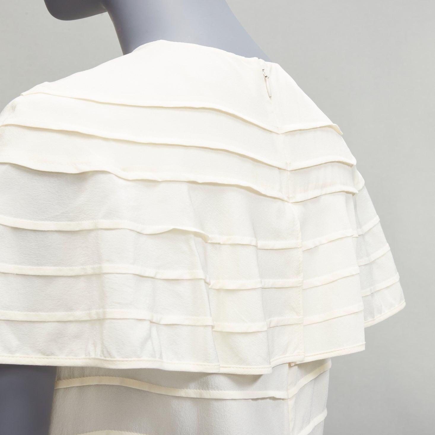 VALENTINO 100% silk cream crepe cape sleeves tiered French seam blouse IT38 XS 2