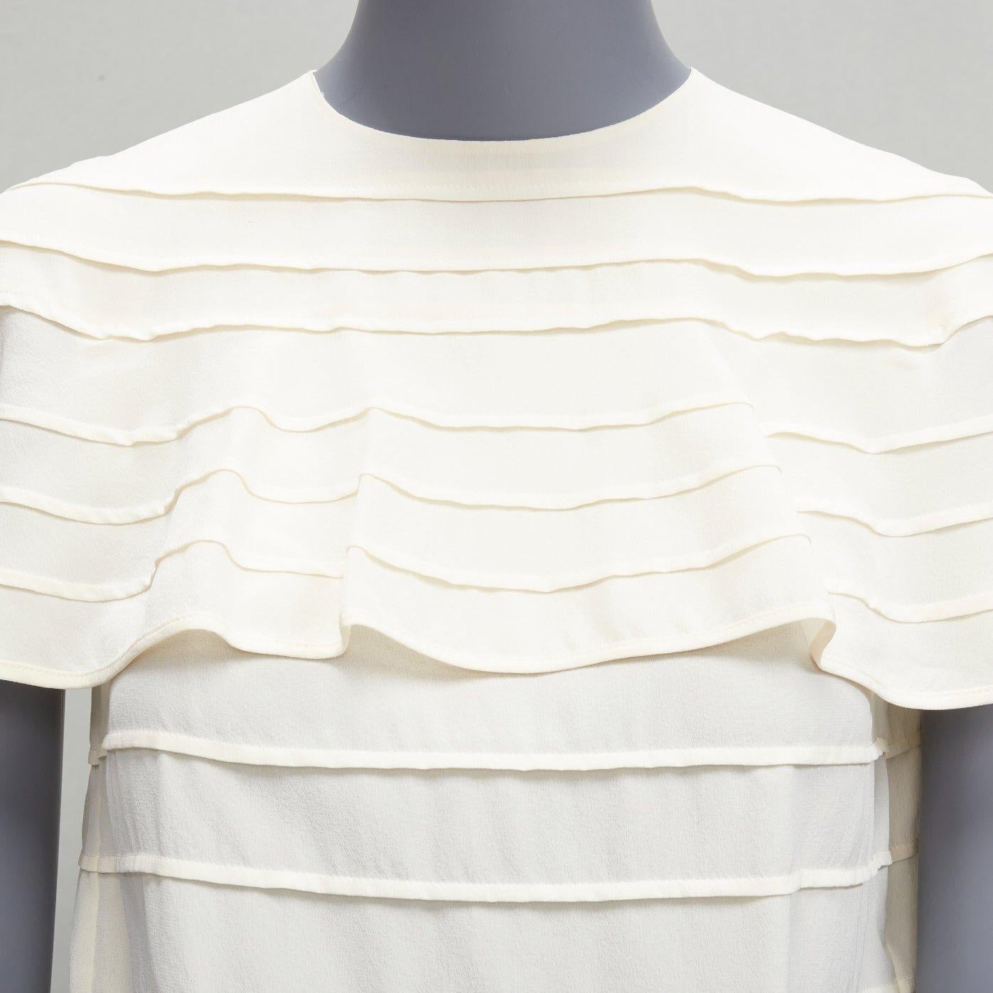 VALENTINO 100% silk cream crepe cape sleeves tiered French seam blouse IT38 XS 5